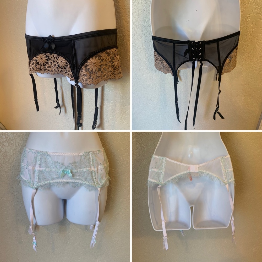 2 Victoria’s Secret Lacy  Garter Belt Lot of 2 Sz OS Sexy Romantic Ornate